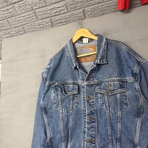 Vintage Levis 70598 4891 Denim Trucker Jacket Large Blue Paint Splatter 1993